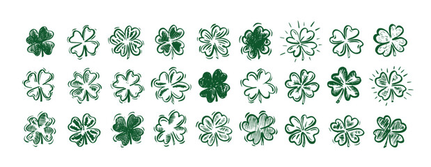Saint Patricks Day, clover set, hand drawn illustrations.	
