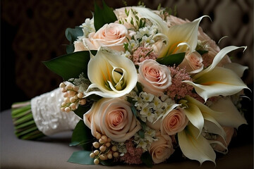buquê de rosas e flores nupcial decoração rômantica 