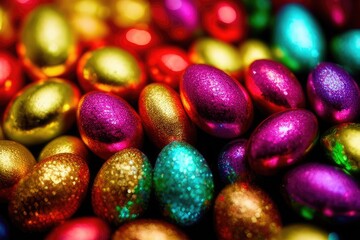 Fototapeta na wymiar High-Resolution Image of a Luxurious Easter Eggs with Gems and Golden Details Scene Background, Perfect for Adding a Touch of Luxury, Festivity and Color to Any Design Project