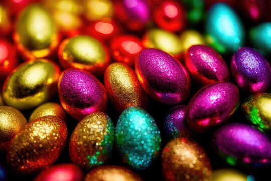 High-Resolution Image of a Luxurious Easter Eggs with Gems and Golden Details Scene Background, Perfect for Adding a Touch of Luxury, Festivity and Color to Any Design Project
