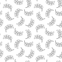 Obraz premium Wheat seamless pattern. Grain malt and barley, oat, rice, millet, maize, bran. Repeating background. Repeat texture plant for design agricultural print. Repeated silhouette spica. Vector illustration