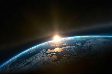 Fototapeta na wymiar blue sunrise, view of earth from space Generative AI