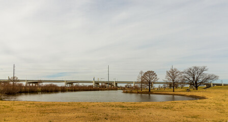 Sylvan Avenue Bridge viewed from Trammell Crow Park in Dallas, Texas