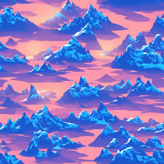 Geometric Icebergs or Mountains Sunset Background Seamless Background
