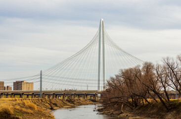 Margaret Hunt Hill Bridge viewed from Trammell Crow Park in Dallas, Texas