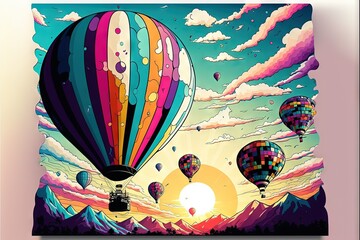 Pretty illustrations with air balloons, in pop art style