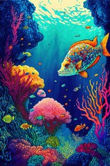 Fototapeta na wymiar Underwater Scene with fish