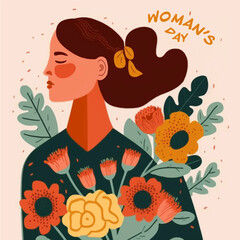 Beautiful girls in vector watercolor style for women's day on March 8