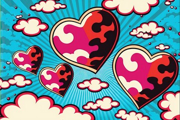 Fototapeta premium Pretty hearts for Valentine's day in pop art style
