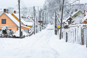 sunny, snowy winter day in the countryside
