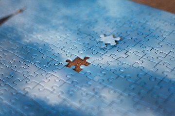 The last piece of jigsaw puzzle concept for solutions and completion