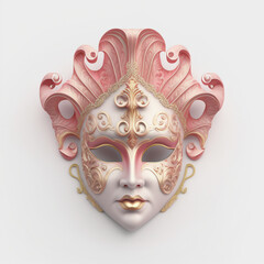 Venetian carnival mask pink pastel color isolated. generative ai
