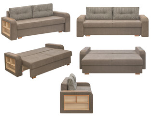 Folding sofa. Isolated from the background. In different angles. Interior element