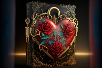 The heart is locked forever, love eternal, the rose eternal