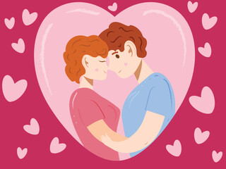 Vector illustration for valentine's day. A girl and a boy in love.