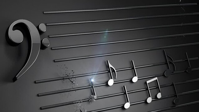 Dise&ntilde;o de fondos musicales. Escritura musical y canci&oacute;n. Notas musicales y signos musicales de la hoja de m&uacute;sica abstracta. Canciones y concepto de melod&iacute;a.