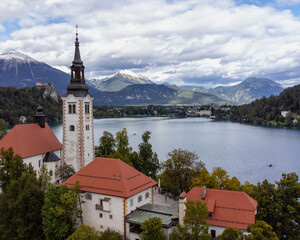 Fototapeta na wymiar View on Bled lake in Slovenia