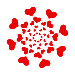 Red hearts radiation abstract circle design.