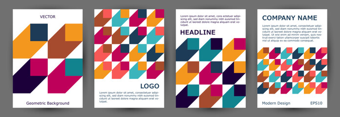 Annual report front page layout collection geometric design. Memphis style premium folder template