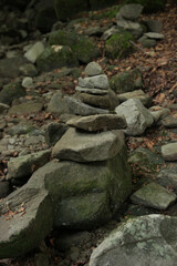 Carpathian mountain river. Water flows over stones.