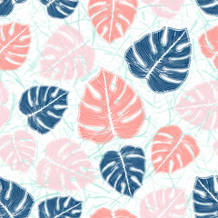 Ceriman striped foliage floral repeat pattern over noisy background. Stylish