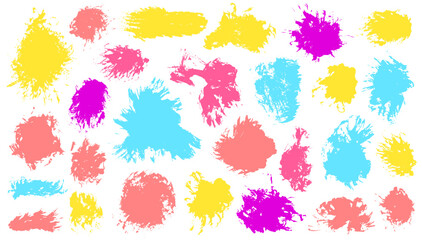 Watercolor dye brush stroke vector pack. Isolated smudge blotch abstract shapes. Splattered stain web sticker backdrop group. Brush stroke paint stains design.