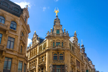 Fototapeta na wymiar Beautiful building on the famous Meir street, the main shopping street of Antwerp, Belgium