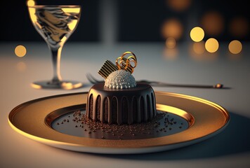 illustration of beautiful chocolate cake well garnished , premium bakery, Generative Ai
