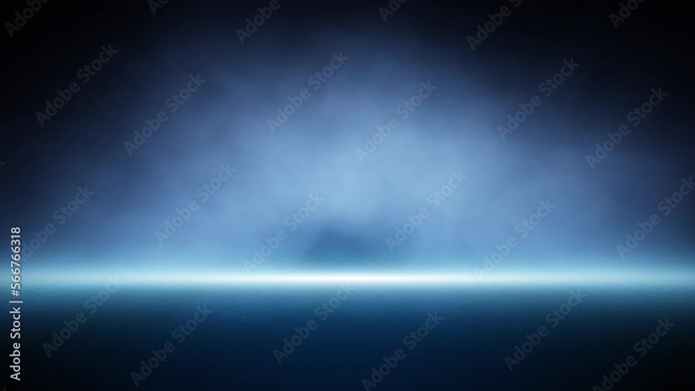 Wall mural a dark empty space with neon light and smoke seamless looping animation. copy space, an empty dark s