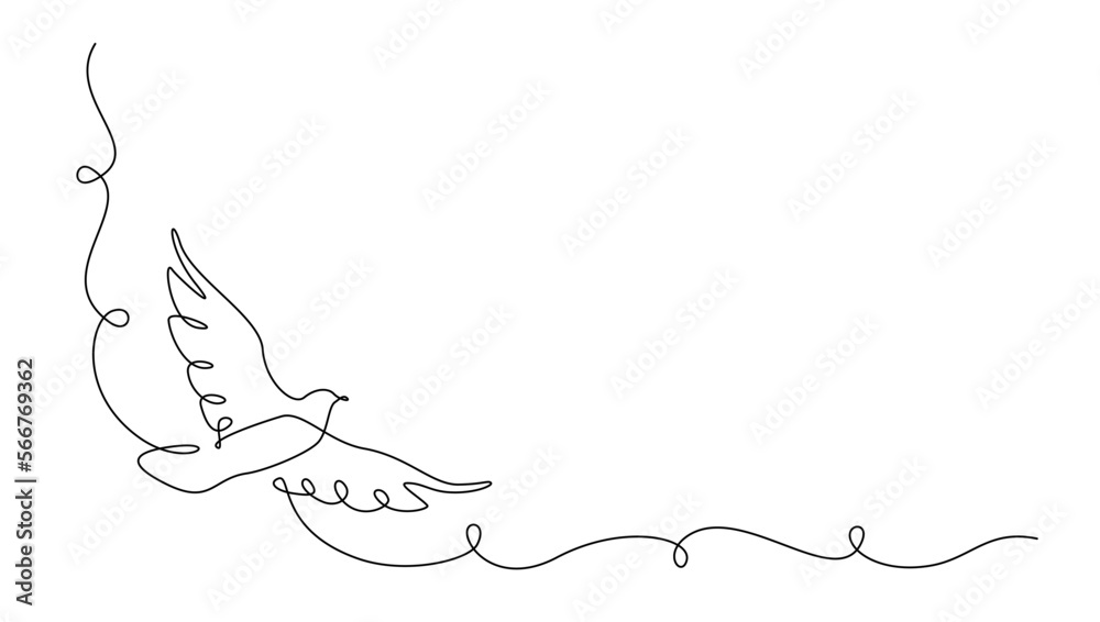 Leinwandbilder one continuous line drawing of flying dove. bird symbol of peace and freedom in simple linear style.