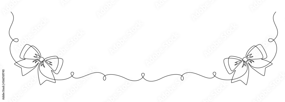 Poster one continuous line drawing of gift ribbon bow. christmas and birthday present wrap in simple linear