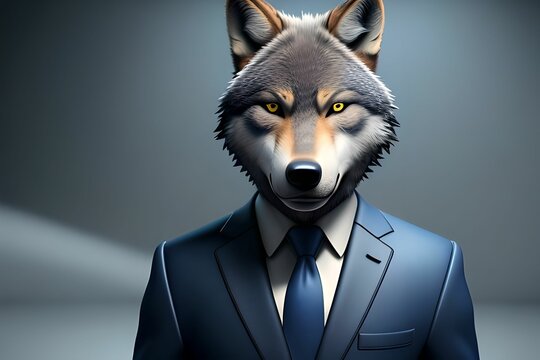 Portrait of a wolf in a business suit, made with generative ai