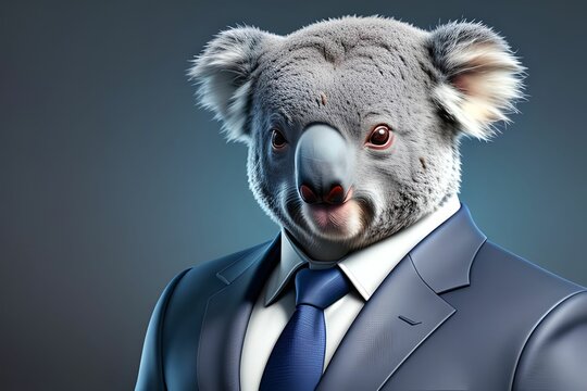 Portrait of a koala in a business suit, made with generative ai