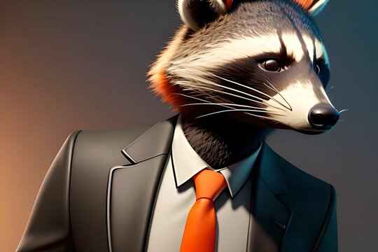 Portrait of a raccoon in a business suit, made with generative ai