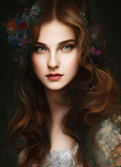 Portrait painting of a beautiful woman. Illustration of a beautiful girl. Beautiful woman painting.