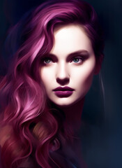 Artistic portrait of a beautiful woman with purple hair