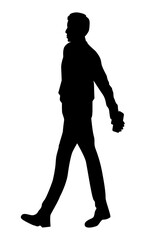 Silhouette of a man walking with a cell phone in his hand
