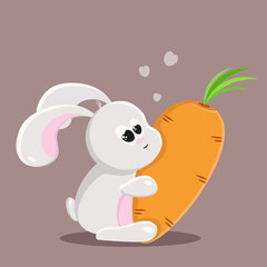 White rabbits hugging carrots.