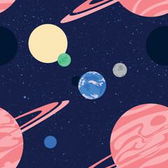 Fantasy Universe eamless pattern background with big ring planet