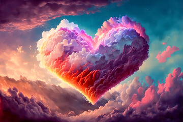 Colorful heart shape cloud in the sky. Generative AI. - obrazy, fototapety, plakaty