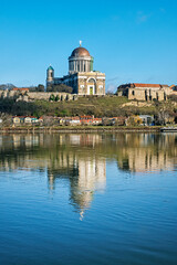Fototapeta na wymiar Esztergom Basilica with reflection in Danube river, Hungary
