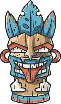 Hawaii wooden tiki mask for surfing bar. Traditional ethnic idol of hawaiian, maori or polynesian. Old tribal totem