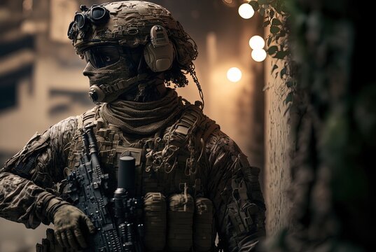 ghost soldier with light glow from behind, generative ai	
