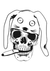 Skull wearing bunny ears and smoking a cigar. Vector.