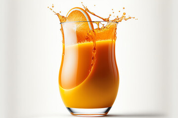 Fototapeta na wymiar Orange juice glass. Juice splashes. Refreshig fruits concept. Liquid fruits. Generative AI.