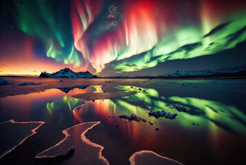 Kolorowa zorza polarna na Islandii