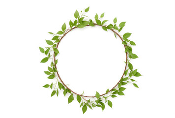 Fresh green leaves wreath on white background. Summer and spring nature background. Generative Ai