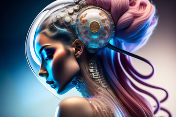 AI generated art of brain, digital art and a concept of a tech woman 
