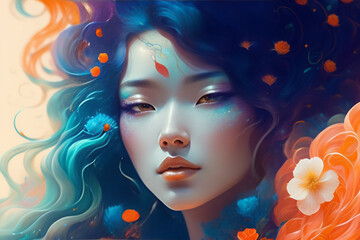 AI generated art of brain, digital art and a concept of a tech woman 