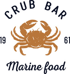 Crab bar. Marine food. Ocean seafood or fresh fish for logo. Nautical delicacy for cooking print